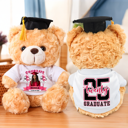 Twenty 25 Congrats Graduate Bear With Cap Custom Logo - Teddy Bear With Personalized Shirt