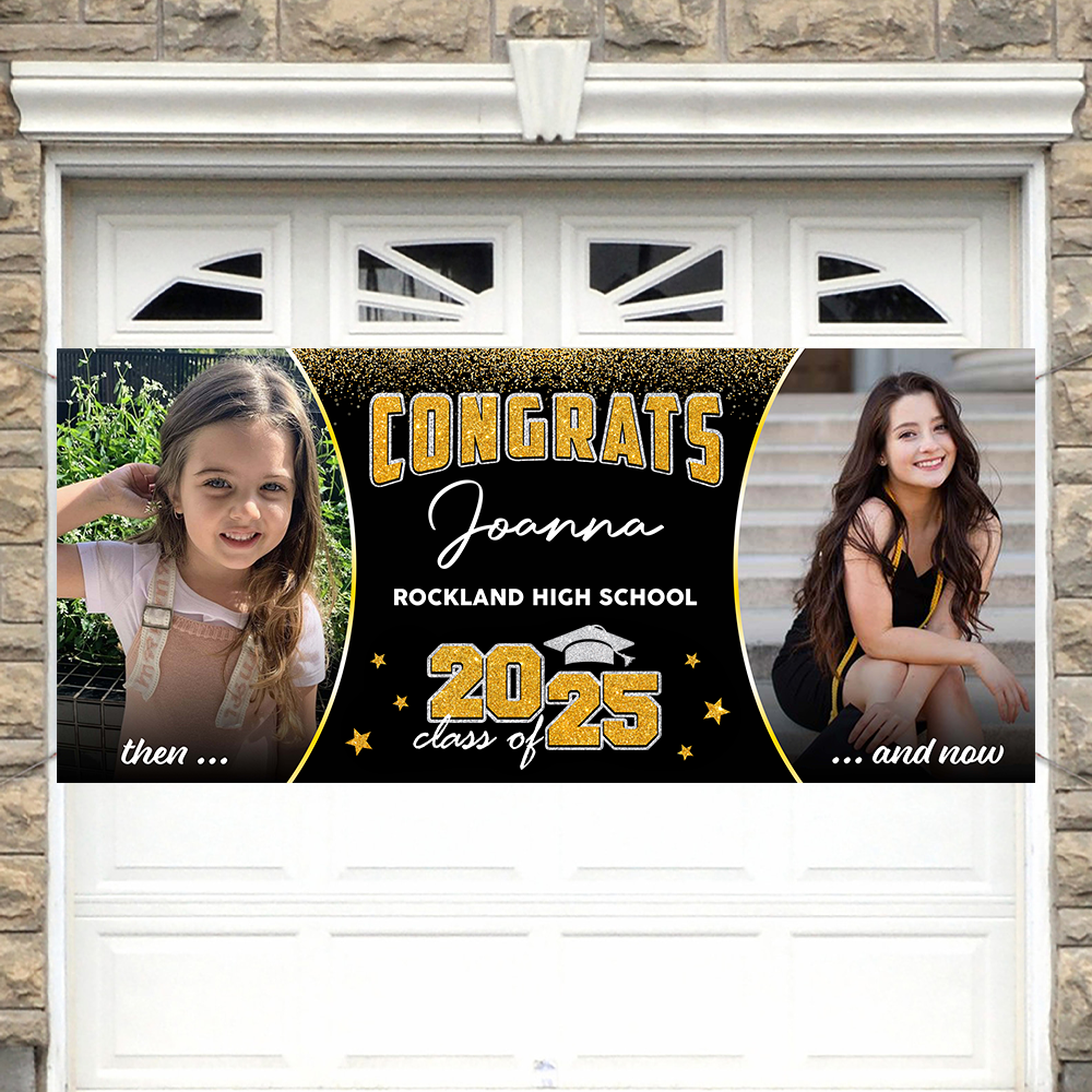 GIitter Styles Then and Now Graduation Photo 2025 - Garage Door Banner Decorations