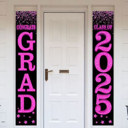 Graduation Glitter Door Banner, 2025 Grad Congratulations Front Door Hanging Banner, for Garage Doorframe