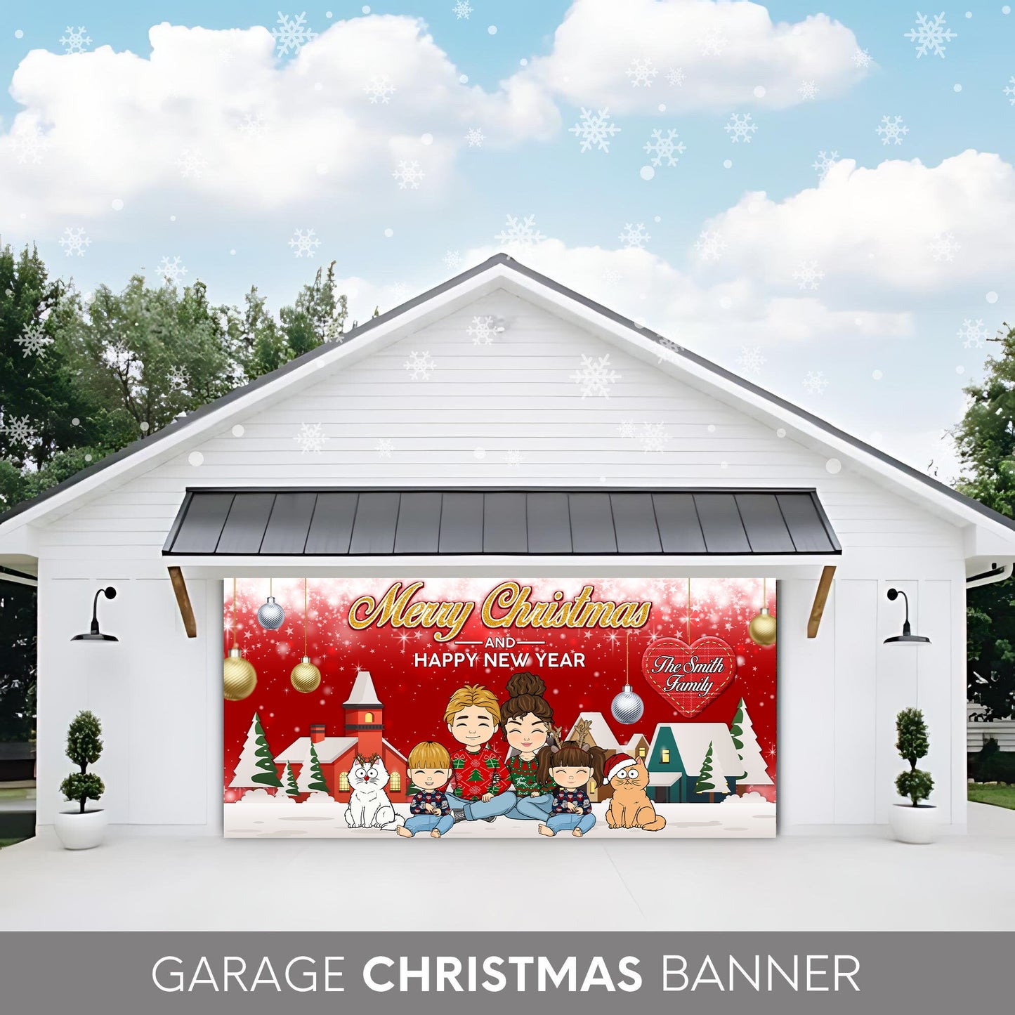 Merry Christmas and Happy New Year Garage Door Decorations - Single Garage - Garage Door Banner Covers