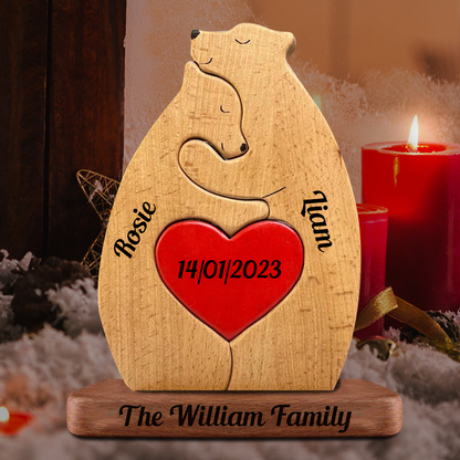 Personalized Wooden Bears Couple Wooden - Puzzle Wooden Bears Family - Wooden Pet Carvings