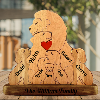 Personalized Lion Wooden Family - Puzzle Wooden Family - Wooden Pet Carvings