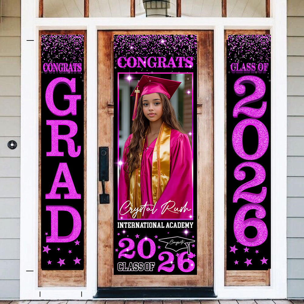 Front Door Banner 2026 With Pictures Class of 2026 - High School or College University for Graduation Door Banner for Front Door or Porch