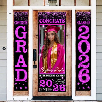 Front Door Banner 2026 With Pictures Class of 2026 - High School or College University for Graduation Door Banner for Front Door or Porch