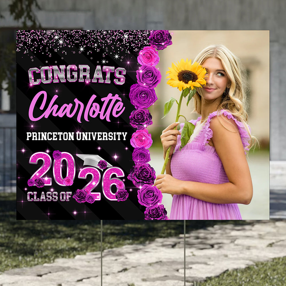 Rose Background Class Of 2026 Graduate, Graduation Gift - Personalized Graduation Lawn Sign With Stake