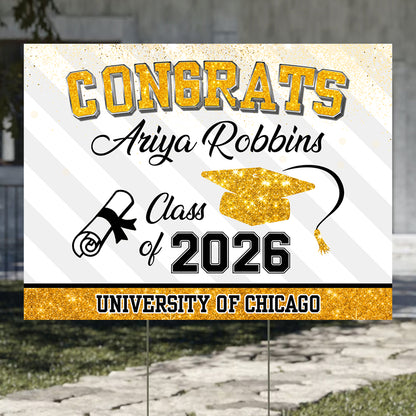 Custom Name Glitter Lawn Sign, Graduation Gift - Personalized Graduation Lawn Sign With Stake