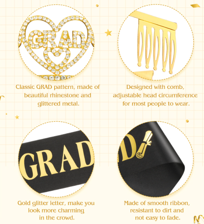 Glitter Graduation Satin Sash Tiara Kit, Class of 2025 Graduated Party Decorations Rhinestone Crown & Stoles, Congratulations Gifts for Girl Senior College