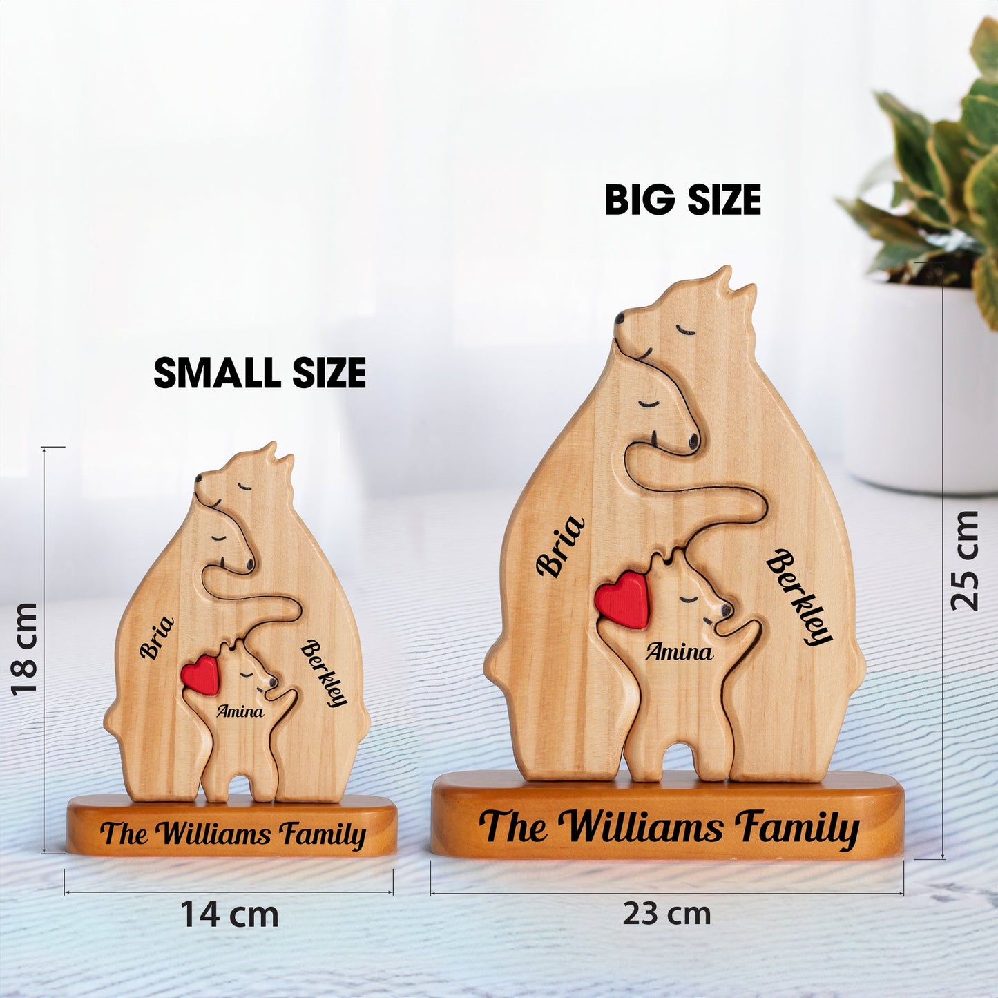 Full Size Personalized Wooden Bears Family - Puzzle Wooden Bears Family - Wooden Pet Carvings