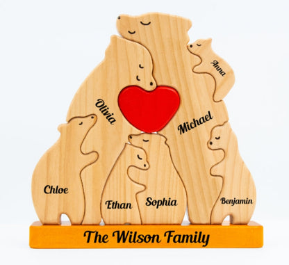 Personalized Wooden Bears Family, Bear Shaped Wood Puzzle with Custom Name- Gift for Mother's Day, Thanksgiving, Christmas