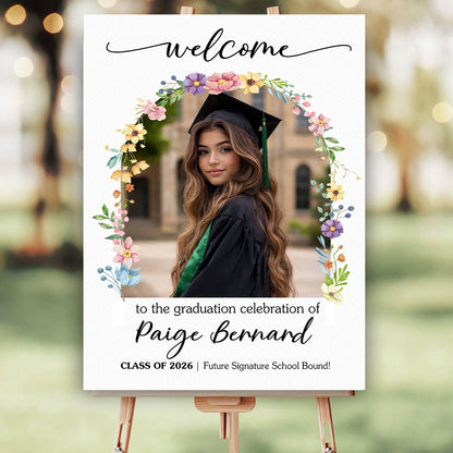 Graduation Party Flower Welcome Sign - Custom Photo Grad Party Sign - Personalized Graduation Decoration