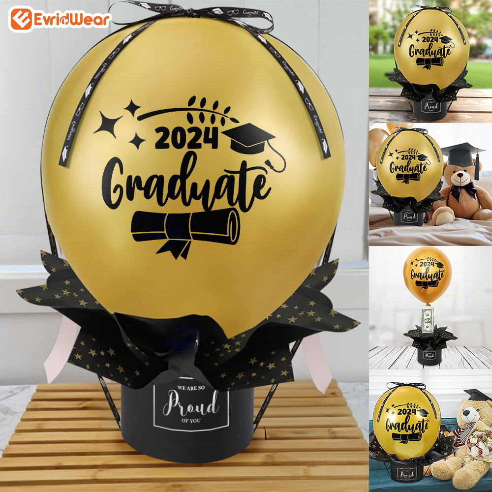 Non-custom Happy Graduation Balloons, 2024 Congrats Grad Balloons for Party Surprise, Pull Money Balloon Box for Cash