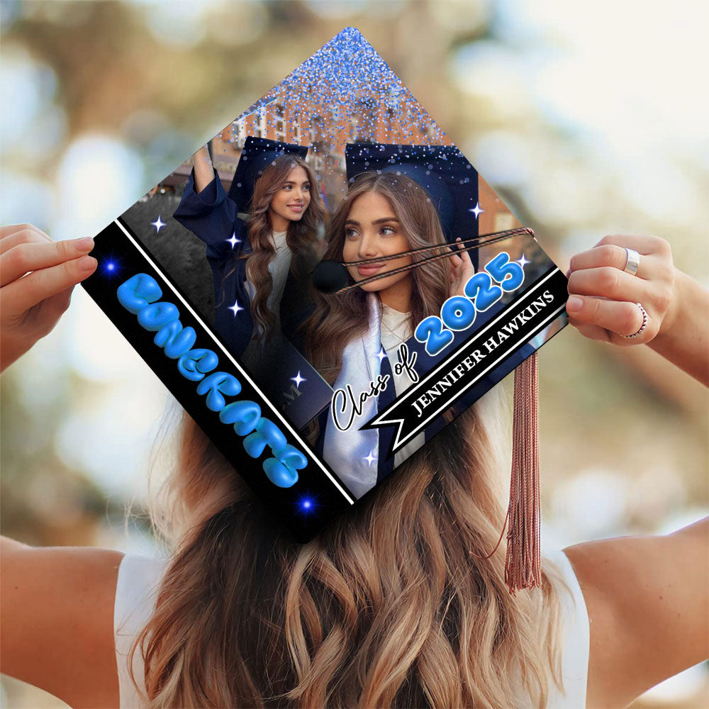 Personalized Class Of 2024 Photo Upload Grad Cap Topper - Graduation Decoration - Decorations For Grad Cap