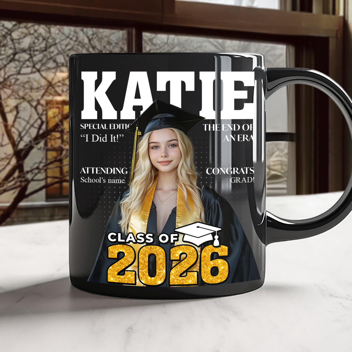 Congratulations Class Of 2026 Magazine Black Mug - Graduation Gift - Personalized Custom Mug