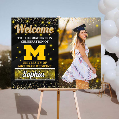 Logo School Congrats Graduation Class Of 2025 - Graduation Party Welcome Sign - Custom Photo Grad Party Sign - Canvas Personalized Graduation Decoration