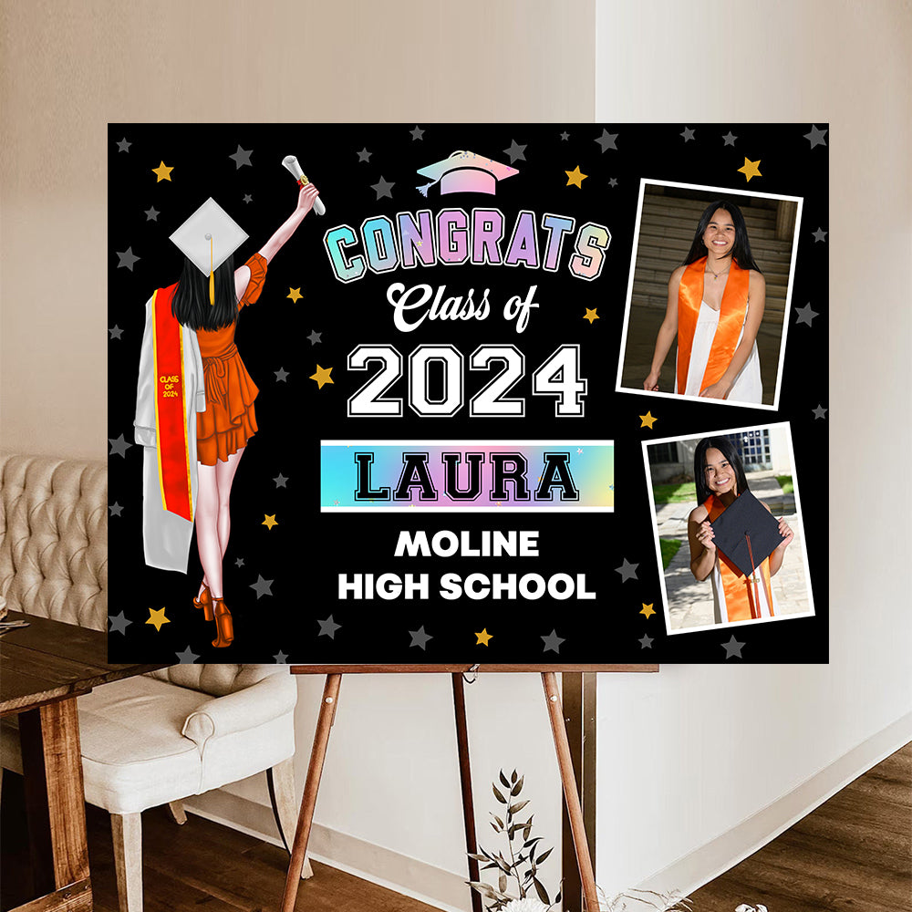Gliter Style Class Of 2024 Graduate, Graduation Gift - Personalized Graduation Lawn Sign With Stake