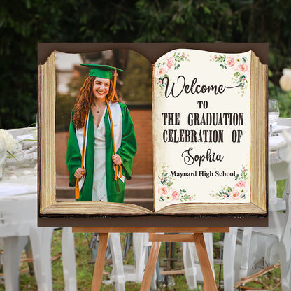 Book Style Congrats Graduation Class Of 2025 - Graduation Party Welcome Sign - Custom Photo Grad Party Sign - Personalized Graduation Decoration