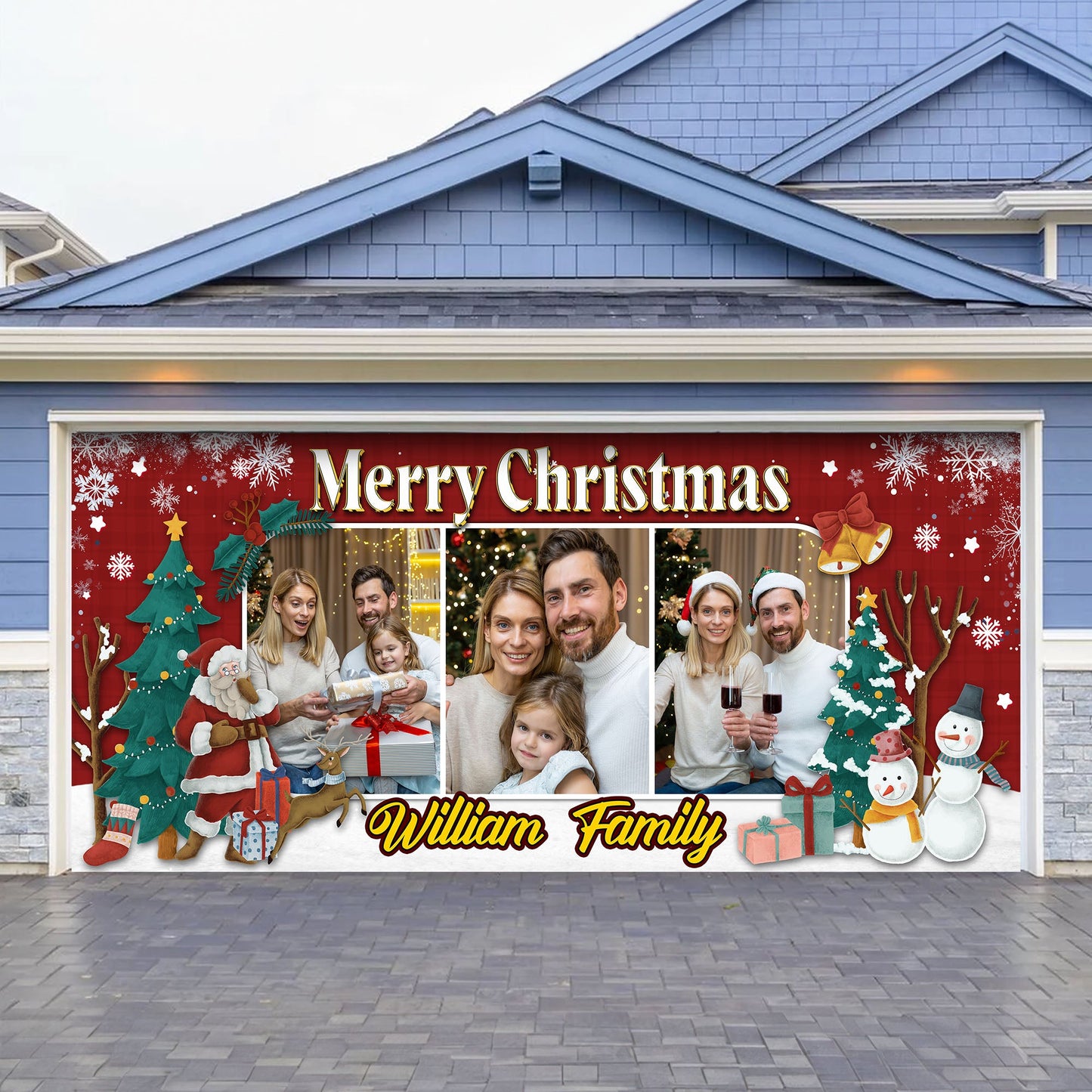 Merry Christmas Garage Banner - Custom Christmas Family Outdoor Banner - Christmas Outdoor Sign