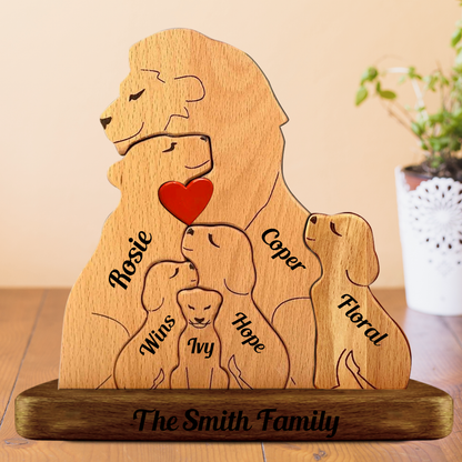 Personalized Lion Wooden Family - Puzzle Wooden Family - Wooden Pet Carvings