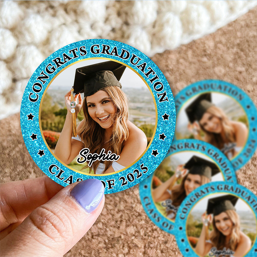 Glitter Congrats Graduation Gift Ideas Class Of 2025 - Perforated Roll Stickers - Graduation Decorations