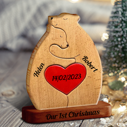 Personalized Wooden Bears Couple Wooden - Puzzle Wooden Bears Family - Wooden Pet Carvings