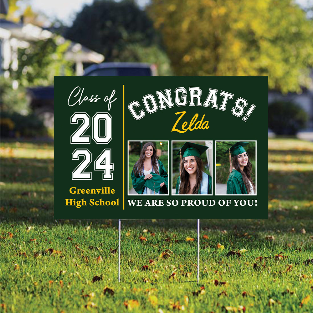 School Color Star Congrats Class Of 2024, Graduation Gift - Personalized Graduation Lawn Sign With Stake