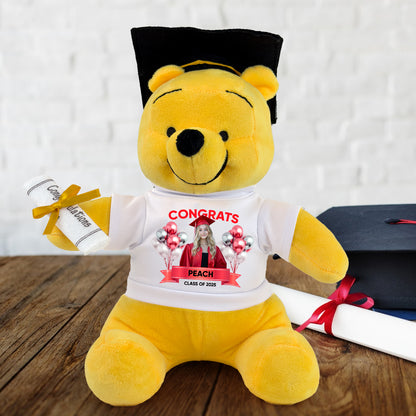 Class Of 2025 Congrats Graduate Yellow Bear With Cap - Teddy Bear With Personalized Shirt
