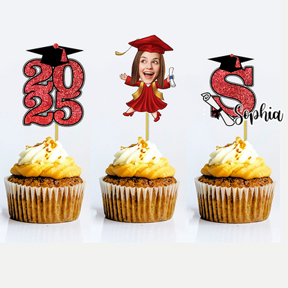 Name and Face Class of 2025 Cupcake Toppers, Graduation Decorations - Cake Topper Only Paper