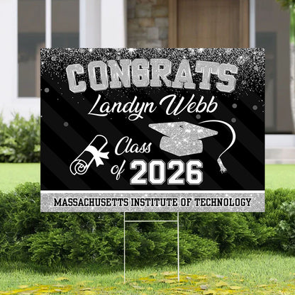 Custom Name Glitter Lawn Sign, Graduation Gift - Personalized Graduation Lawn Sign With Stake
