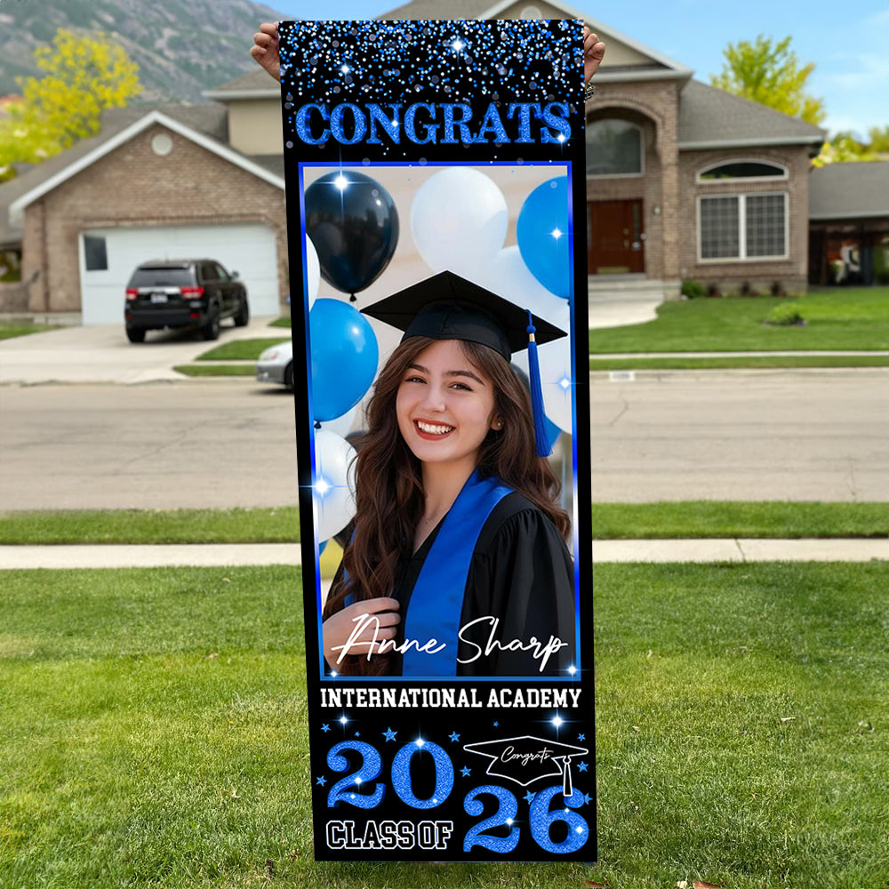 Front Door Banner 2026 With Pictures Class of 2026 - High School or College University for Graduation Door Banner for Front Door or Porch