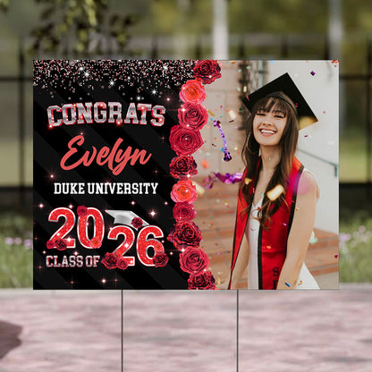 Rose Background Class Of 2026 Graduate, Graduation Gift - Personalized Graduation Lawn Sign With Stake