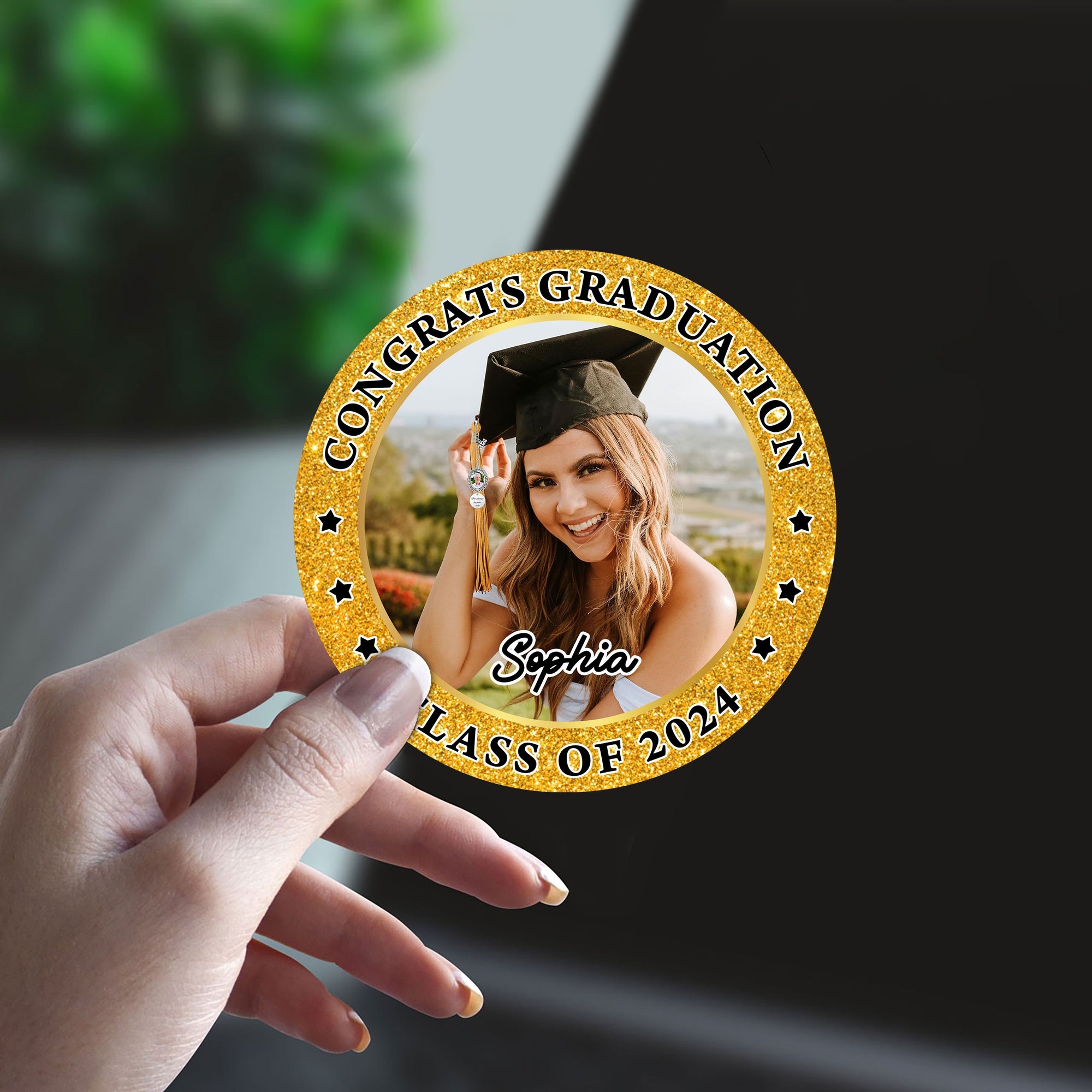 Glitter Congrats Graduation Gift Ideas Class Of 2024 - Perforated Roll Stickers - Graduation Decorations