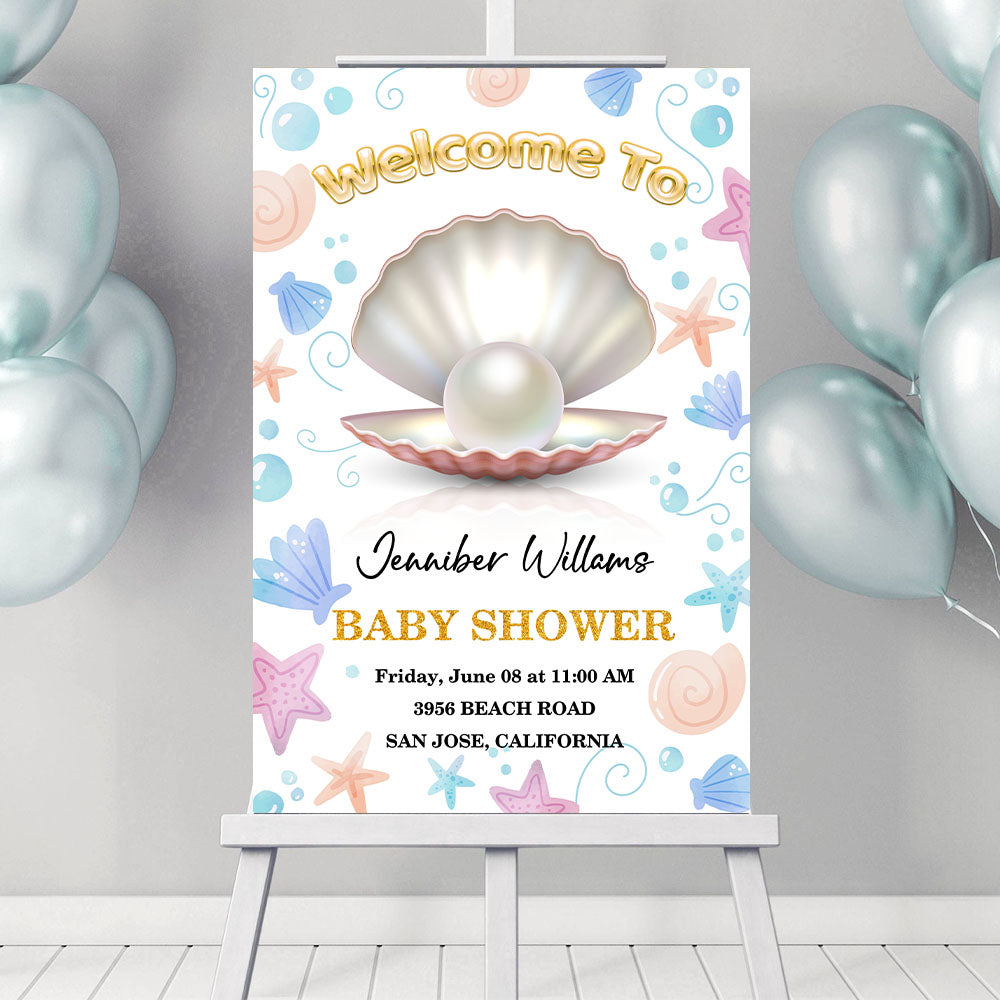 Little Pearl Babies Are Sweet Baby Shower Welcome Sign - Custom Little Pearl Baby Shower Welcome Sign - Baby Shower Decor