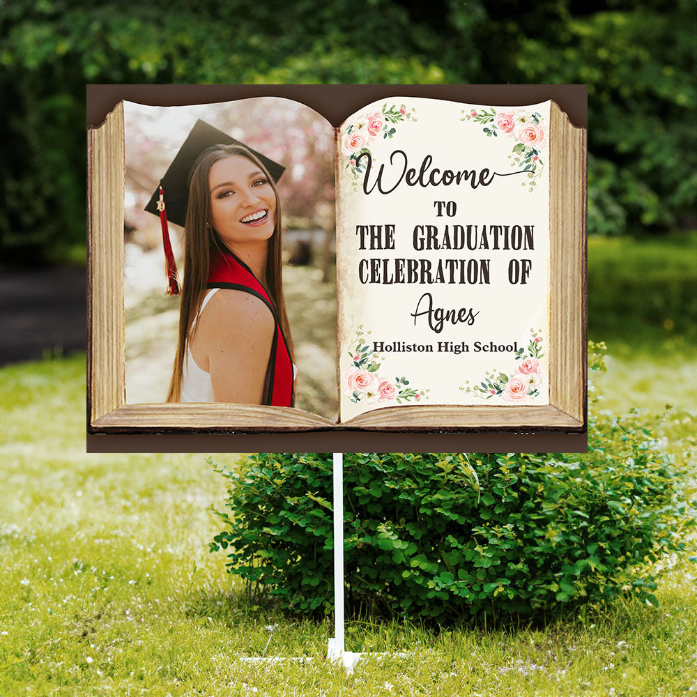 Book Style Congrats Graduation Class Of 2025 - Graduation Party Welcome Sign - Custom Photo Grad Party Sign - Personalized Graduation Decoration