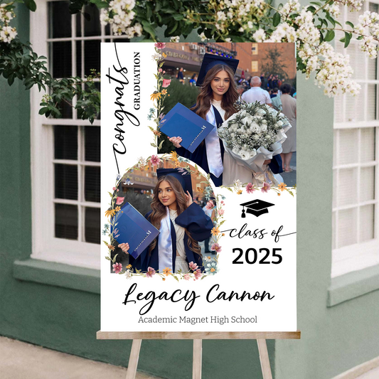 Custom Class Of 2025 Floral - Graduation Party Welcome Sign - Personalized Graduation Decoration