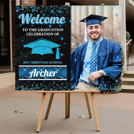 Logo School Congrats Graduation Class Of 2025 - Graduation Party Welcome Sign - Custom Photo Grad Party Sign - Canvas Personalized Graduation Decoration