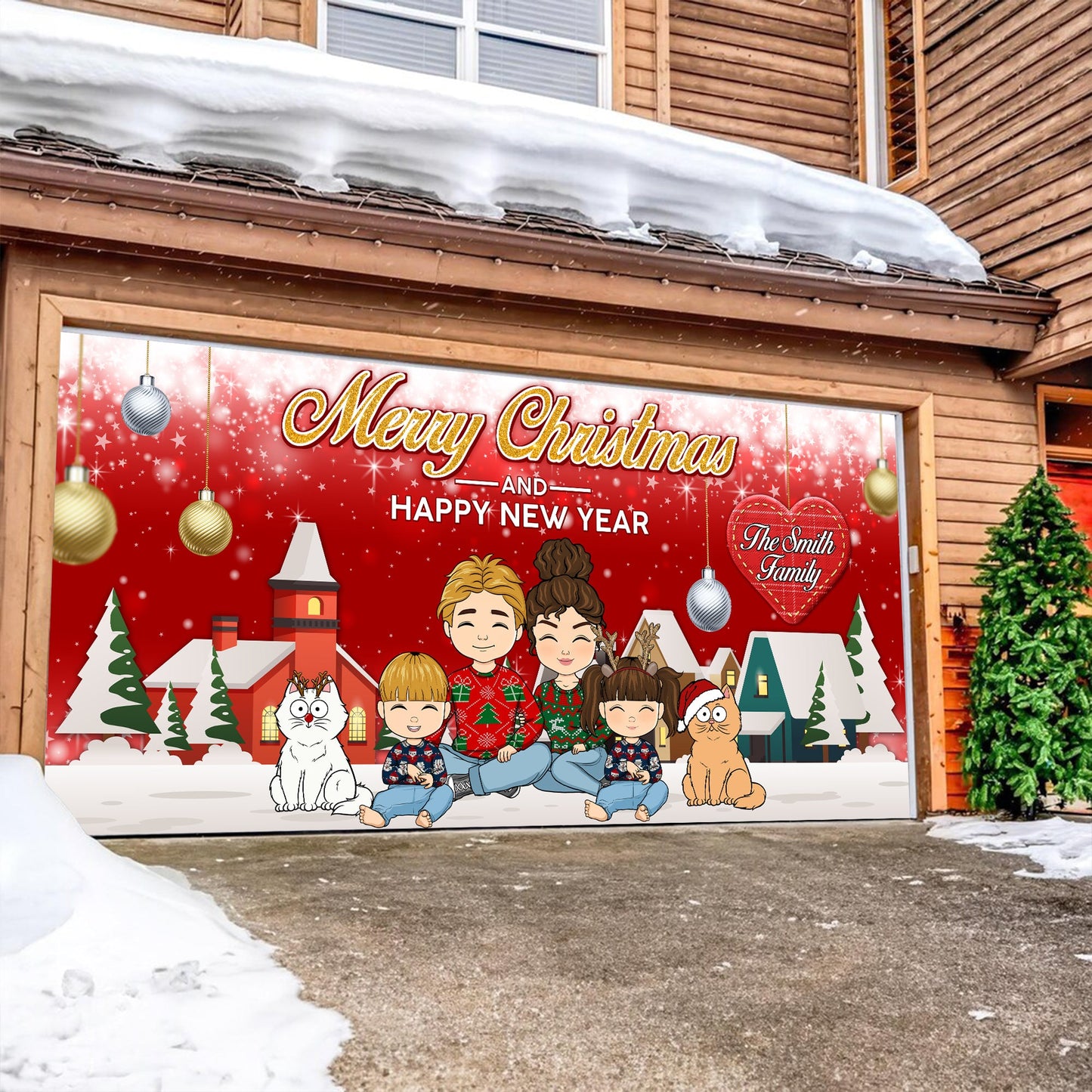 Merry Christmas and Happy New Year Garage Door Decorations - Single Garage - Garage Door Banner Covers