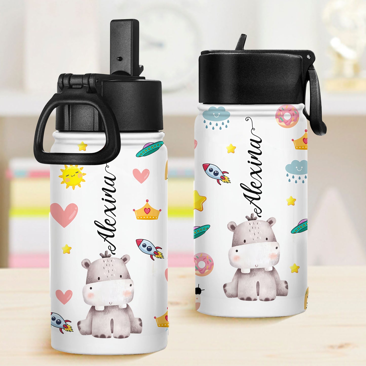 Personalized Water Bottle Kids Cups with Name - Back to School Water Bottle With Straw Lid - 12 oz Stainless Steel