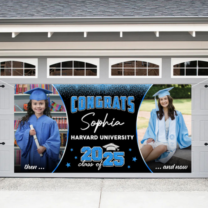 GIitter Styles Then and Now Graduation Photo 2025 - Garage Door Banner Decorations