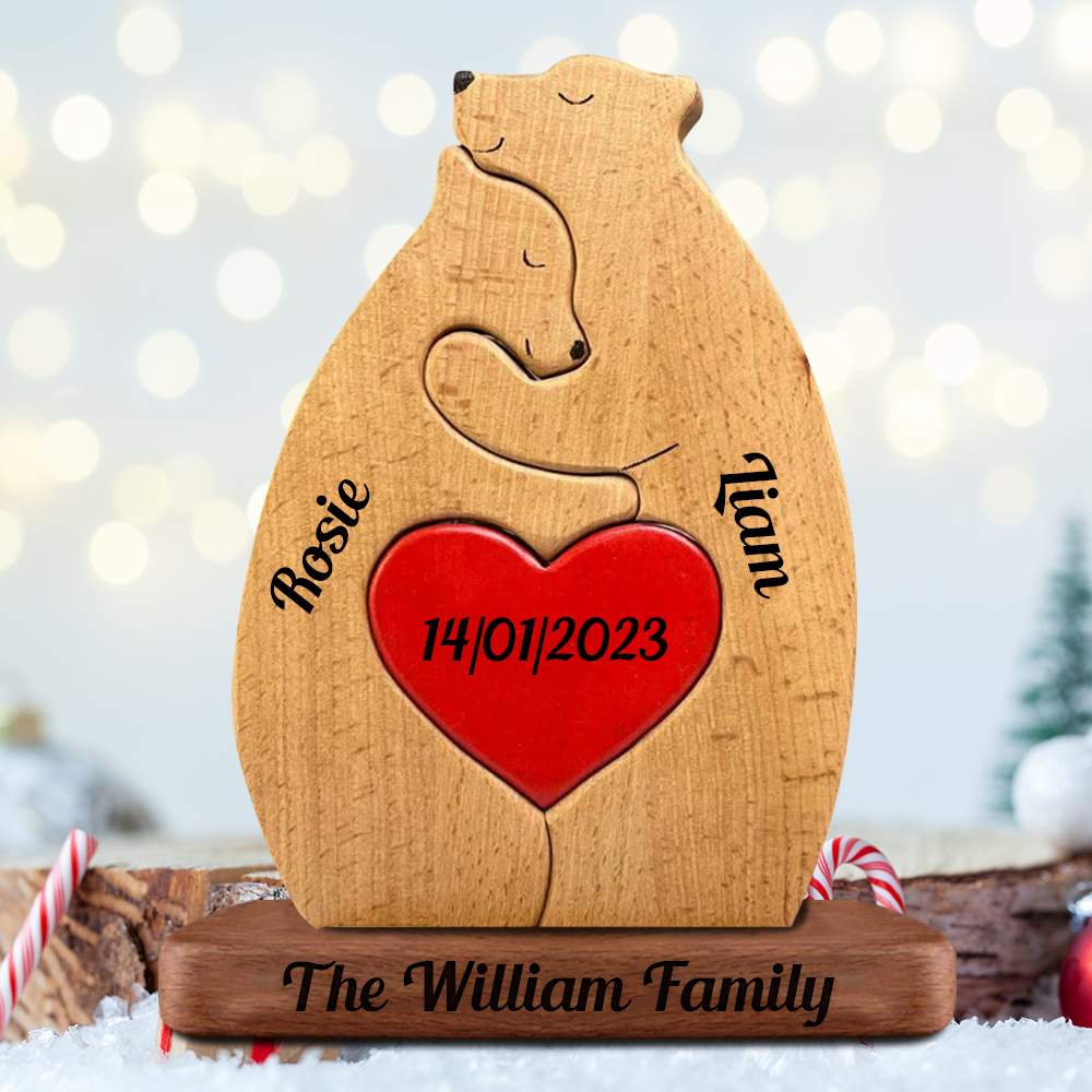 Personalized Wooden Bears Couple Wooden - Puzzle Wooden Bears Family - Wooden Pet Carvings