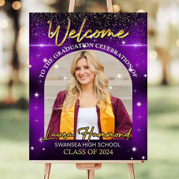 Gold Welcome Sign - Graduation Party Welcome Sign - Custom Photo Grad ...