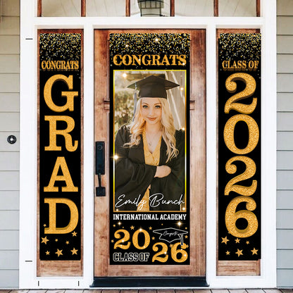 Front Door Banner 2026 With Pictures Class of 2026 - High School or College University for Graduation Door Banner for Front Door or Porch