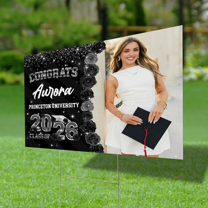Rose Background Class Of 2026 Graduate, Graduation Gift - Personalized Graduation Lawn Sign With Stake