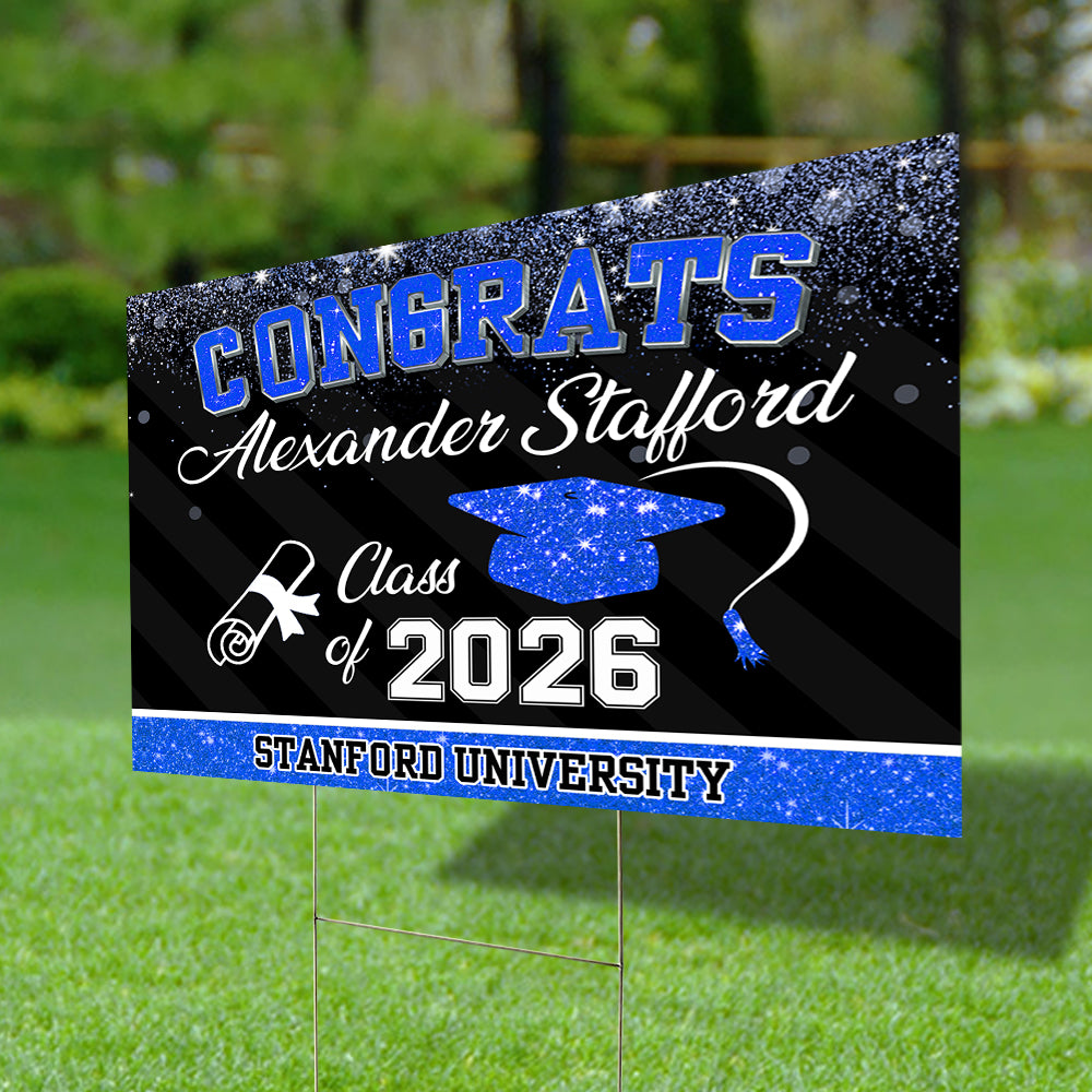Custom Name Glitter Lawn Sign, Graduation Gift - Personalized Graduation Lawn Sign With Stake