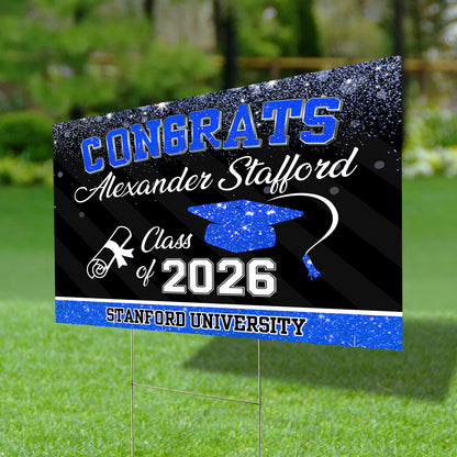 Custom Name Glitter Lawn Sign, Graduation Gift - Personalized Graduation Lawn Sign With Stake