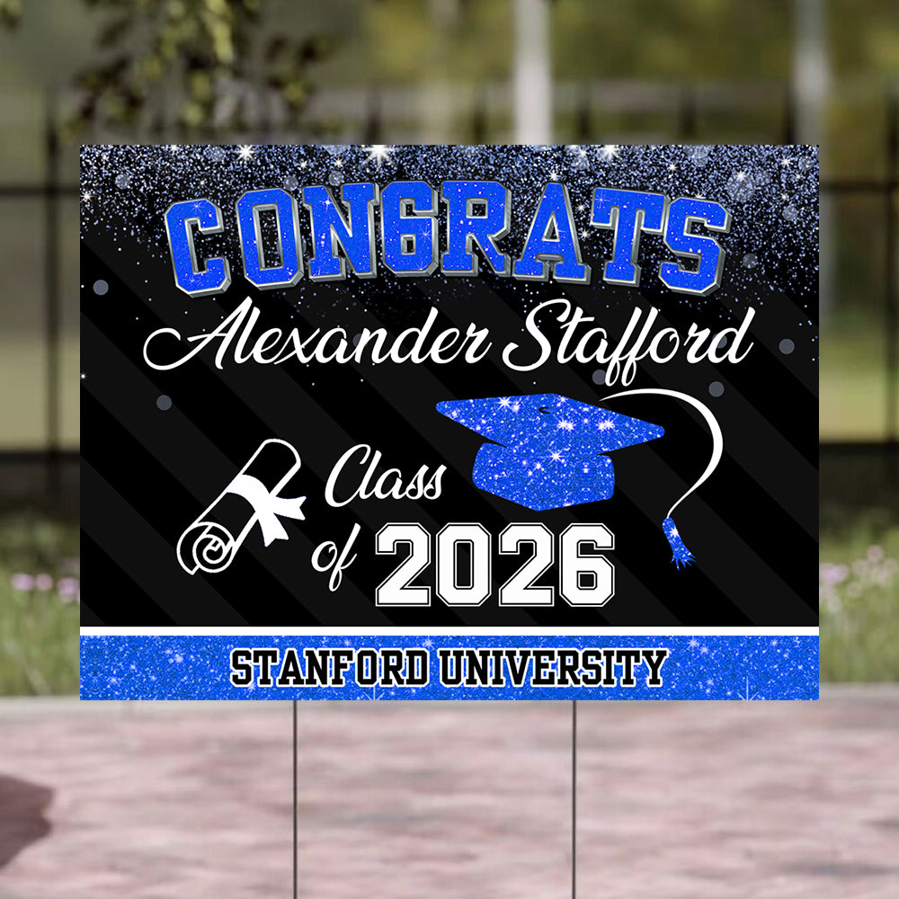 Custom Name Glitter Lawn Sign, Graduation Gift - Personalized Graduation Lawn Sign With Stake