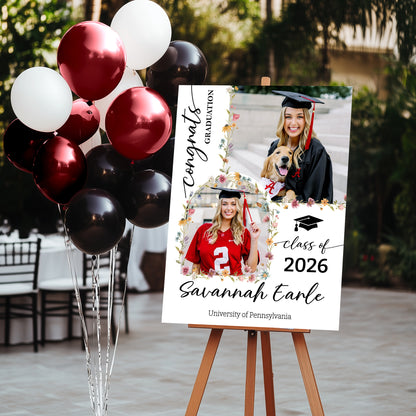 Custom Class Of 2026 Floral - Graduation Party Welcome Sign - Personalized Graduation Decoration