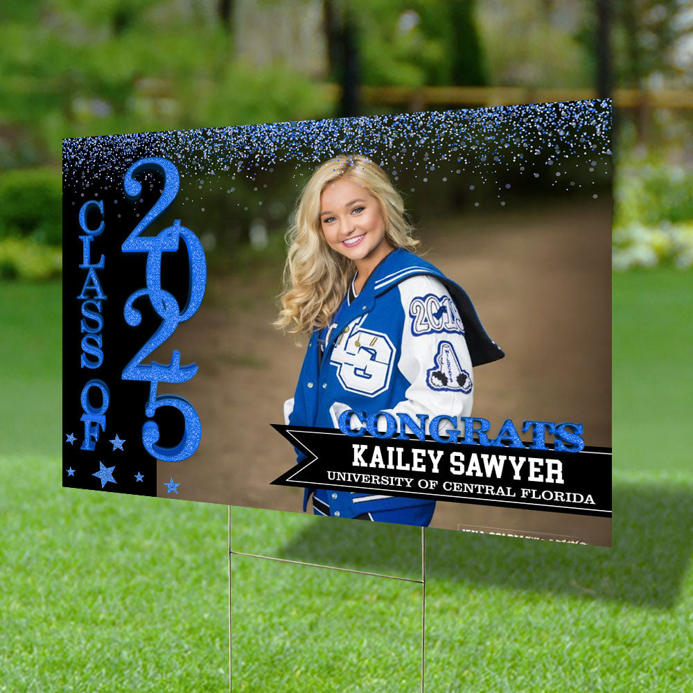 Personalized Graduation Lawn Sign With Stake, Gold Class Of 2025, Graduation Gift