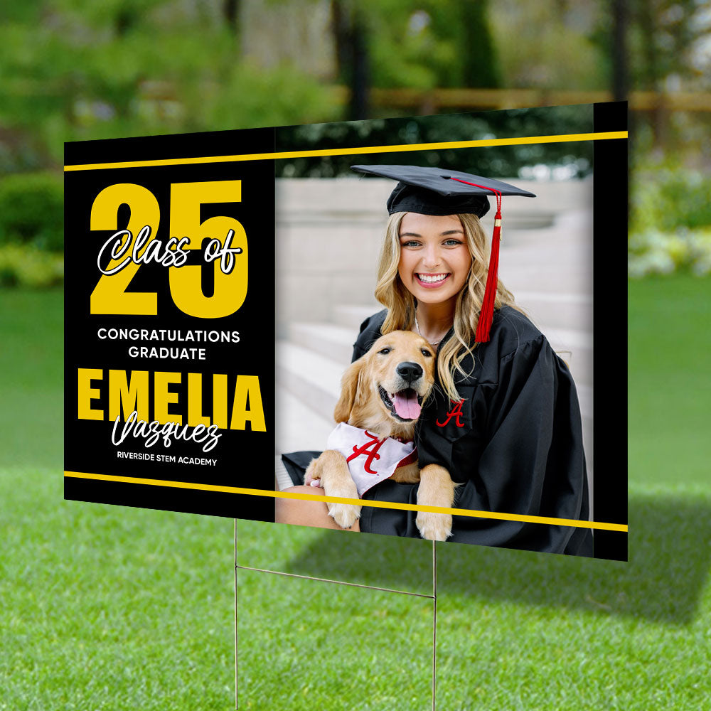 Congratulation Party Lawn Sign, Graduation Gift - Personalized Graduation Lawn Sign With Stake