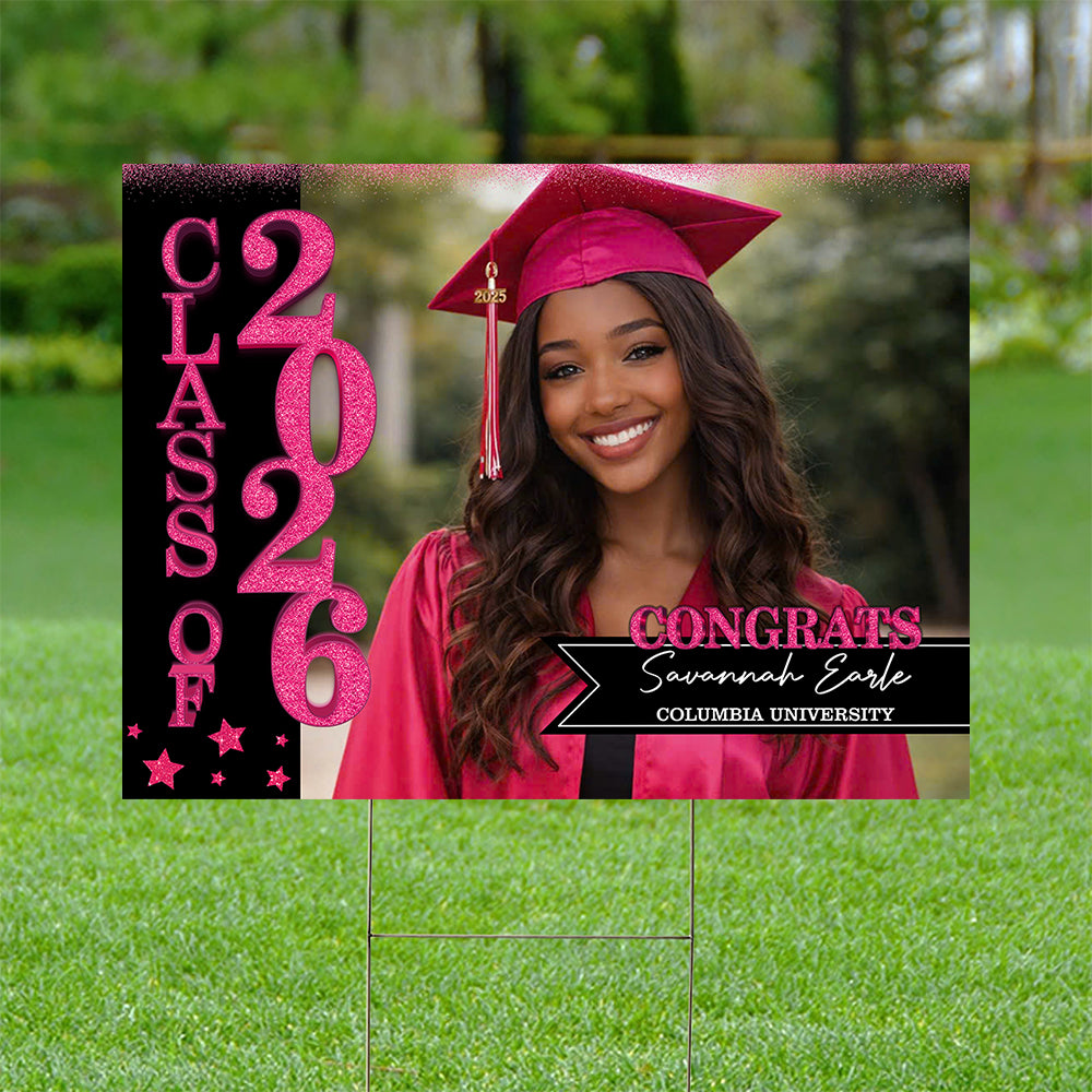 School Name Gold Class Of 2026, Graduation Gift - Personalized Graduation Lawn Sign With Stake