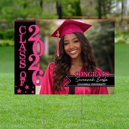 School Name Gold Class Of 2026, Graduation Gift - Personalized Graduation Lawn Sign With Stake